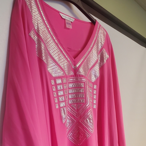 NWT PETER NYGARD Lipstick Pink Kimino Tunic Top Blouse Large - Picture 5 of 8